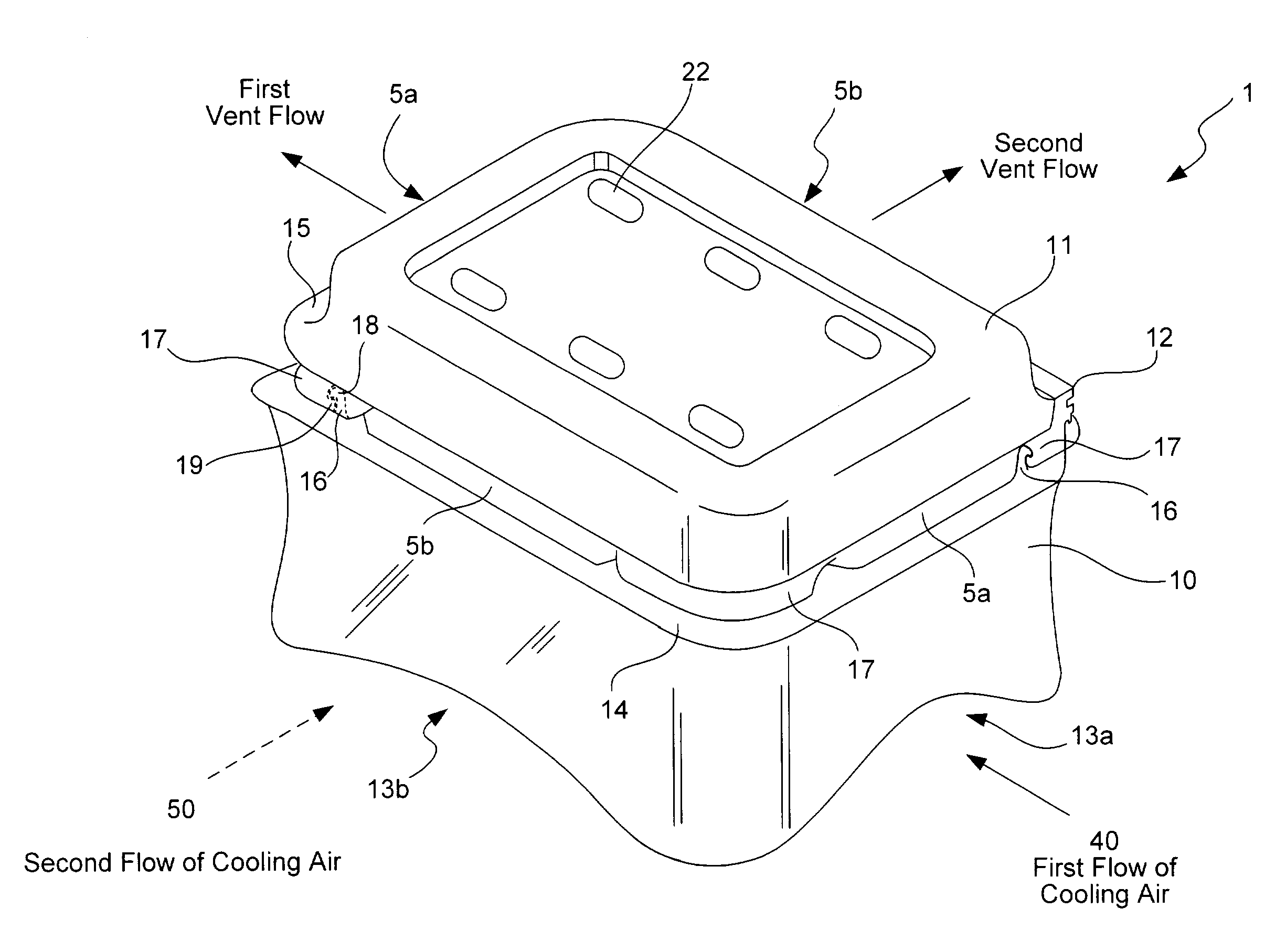 Produce packaging system having produce containers with double-arched ventilation channels