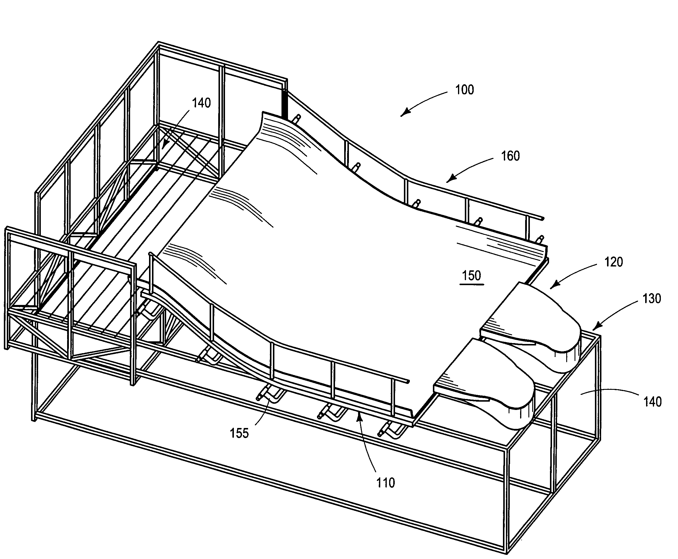 Contoured variably tensionable soft membrane ride surface for ride attraction