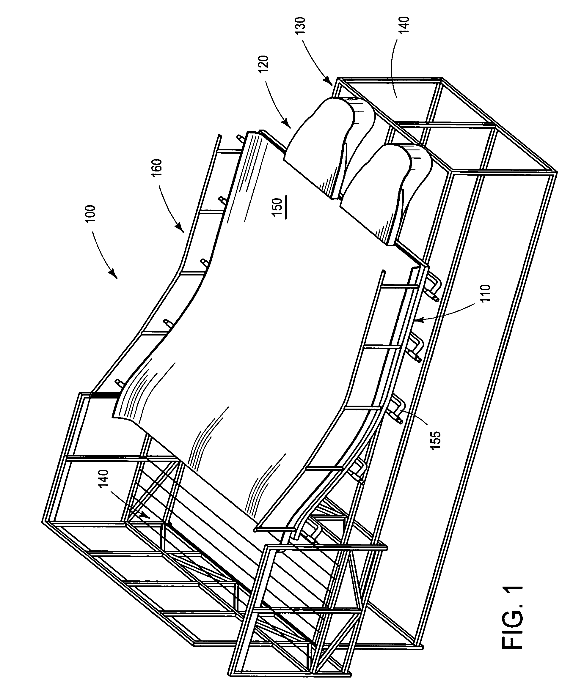 Contoured variably tensionable soft membrane ride surface for ride attraction