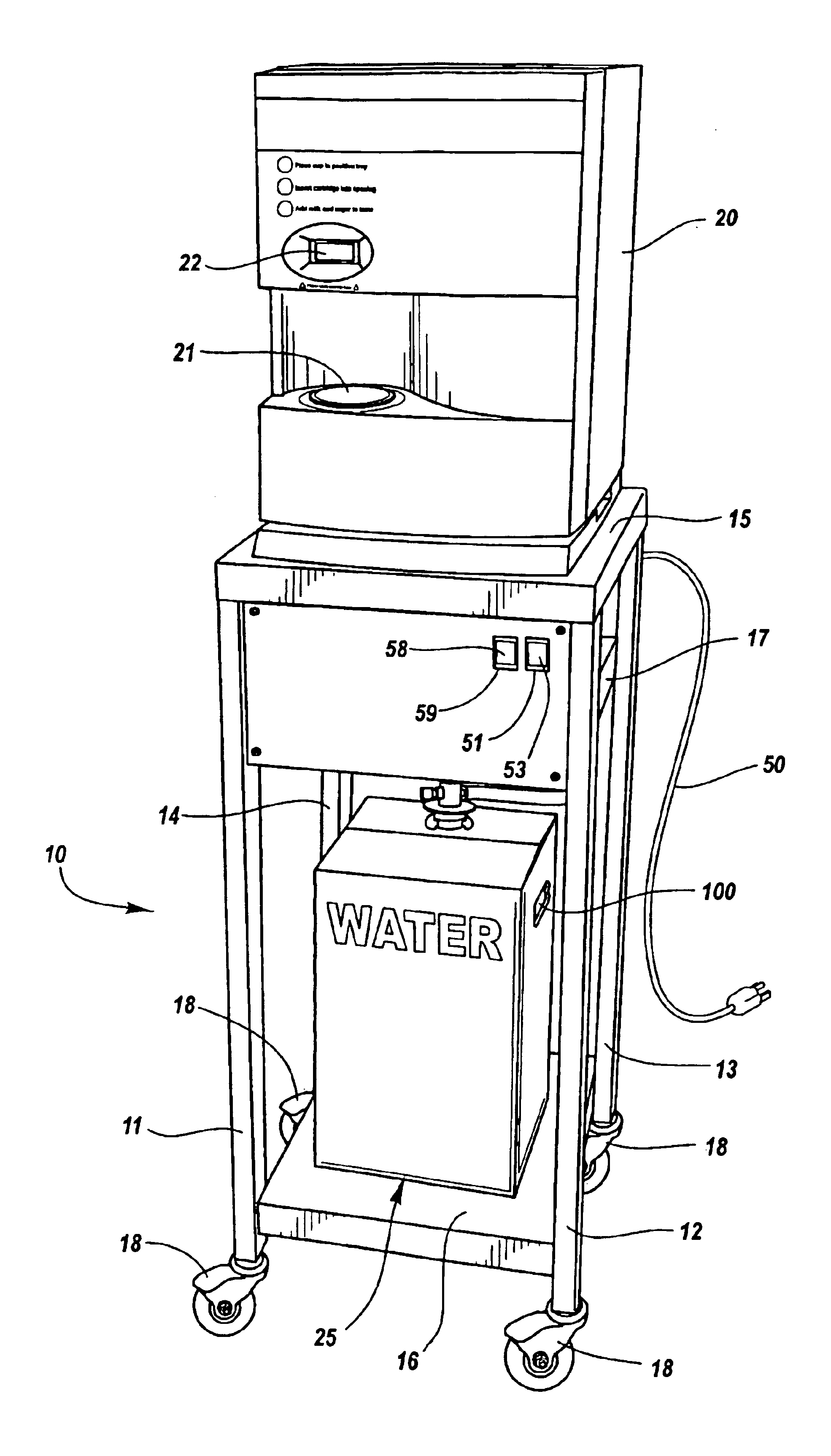 Drink dispensing cart and water packaging and supply system