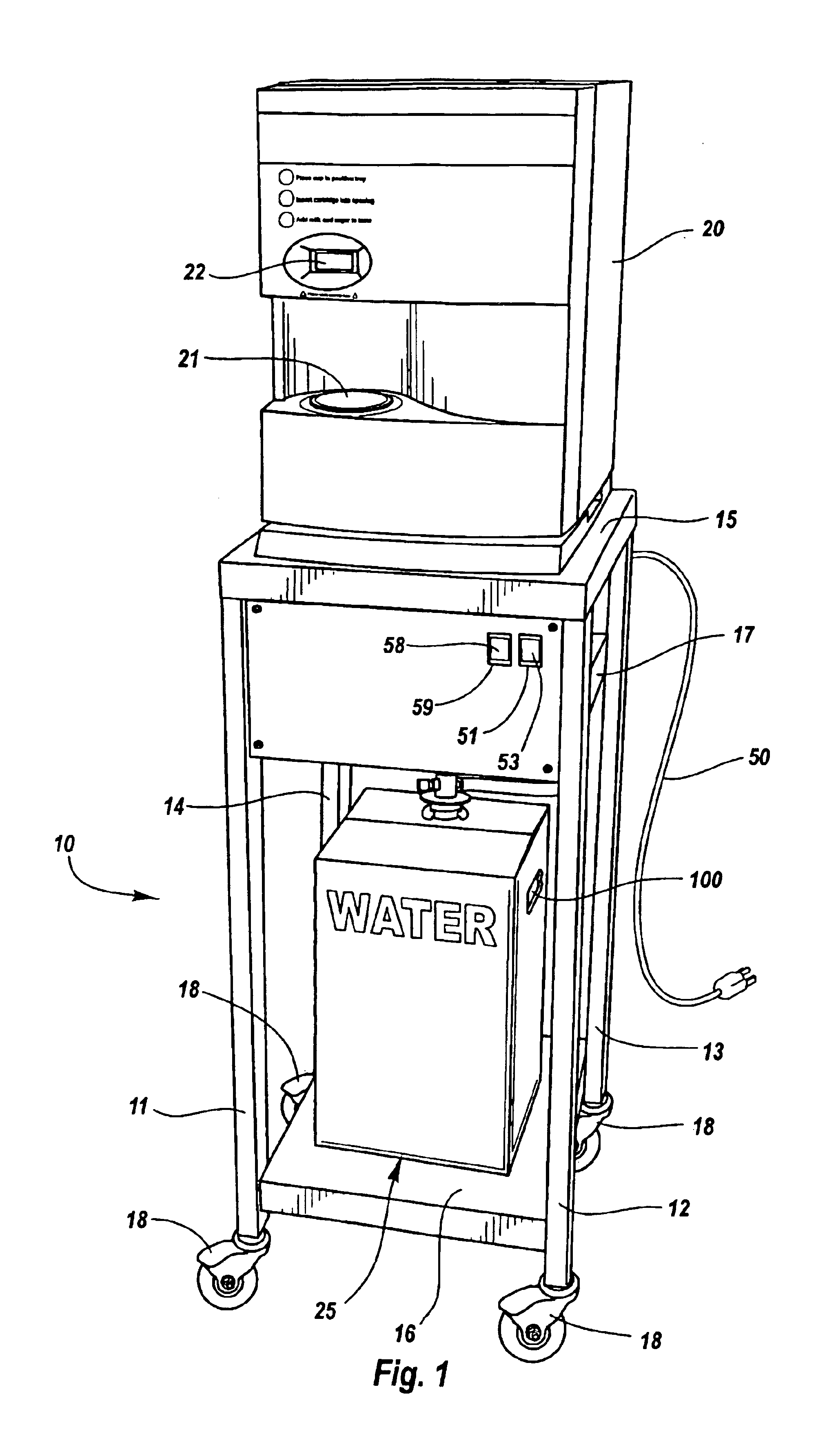 Drink dispensing cart and water packaging and supply system