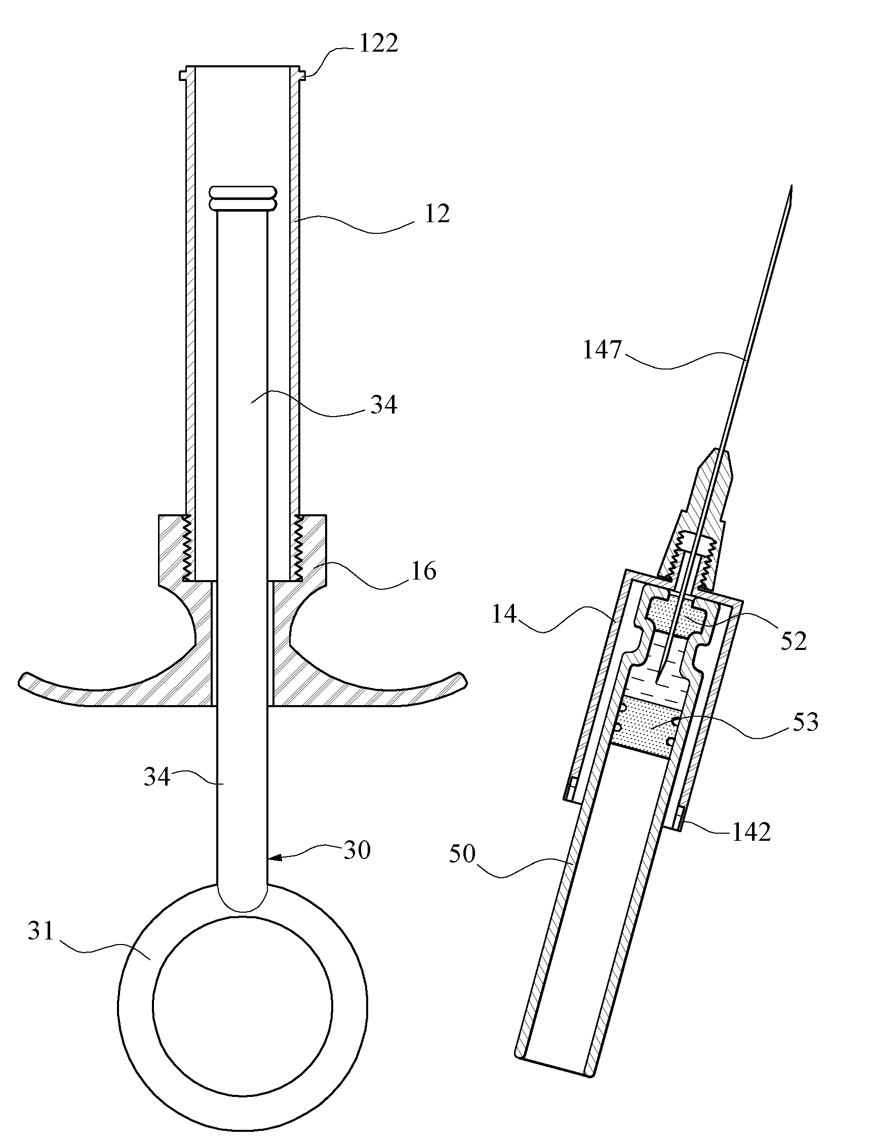 Safety syringe with disposable components after use