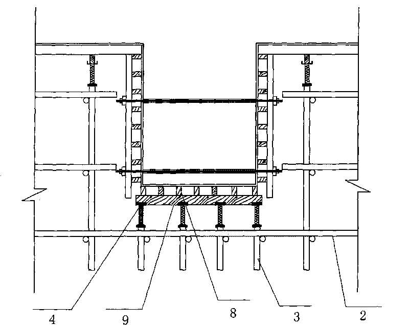 Supporting structure of beam type conversion layer template and method for strengthening substructure