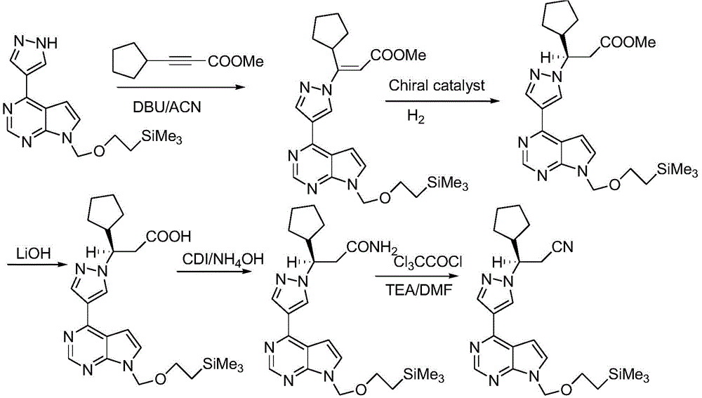 Method for synthesizing ruxolitinib intermediate (R)-3-(4-bromo-1H-pyrazol-1-yl)-3-cyclopentyl propionitrile