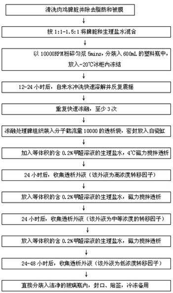 Method for preparing concentration-controllable broiler spleen transfer factor oral solution