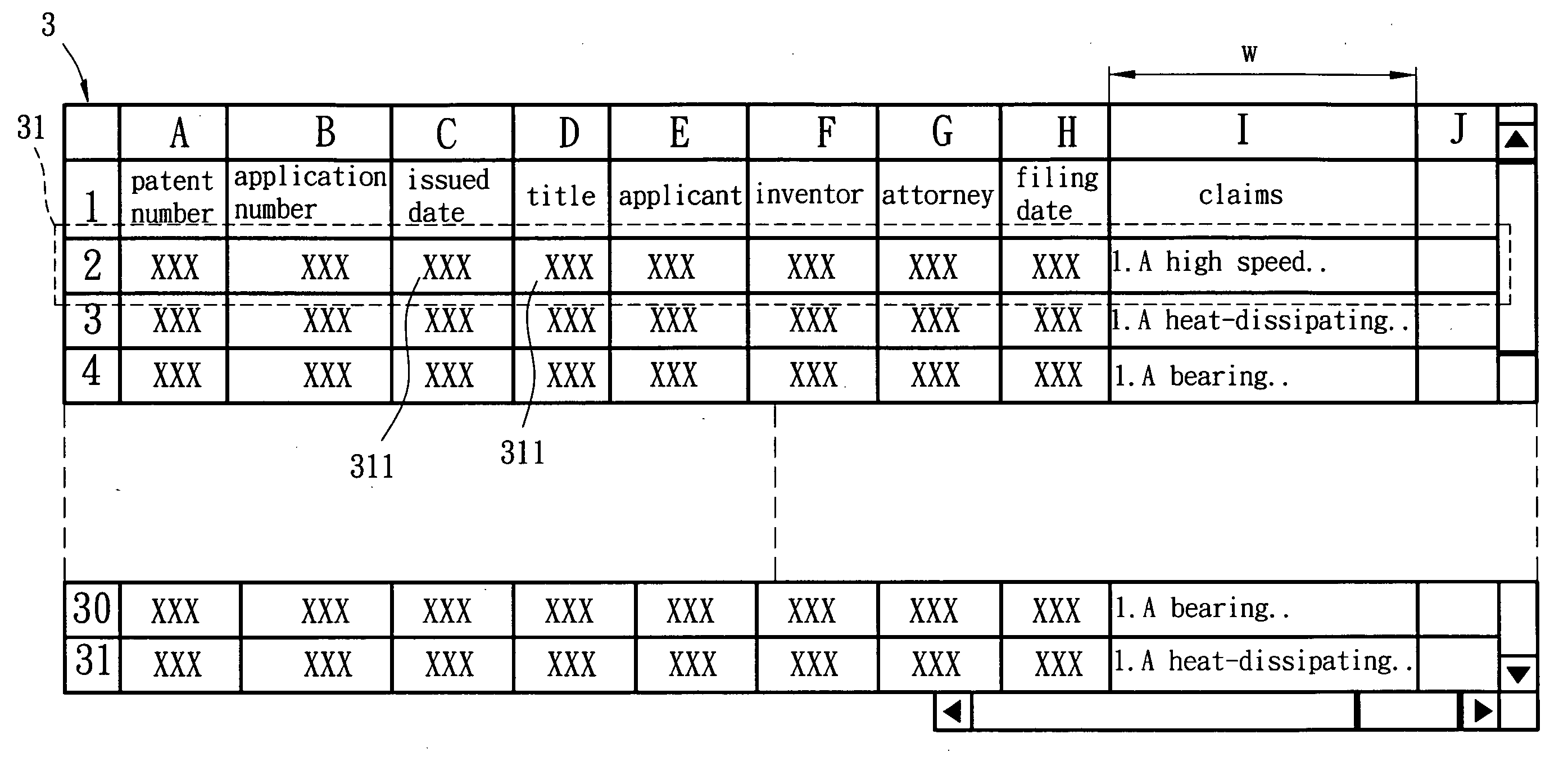 Display method for patent search