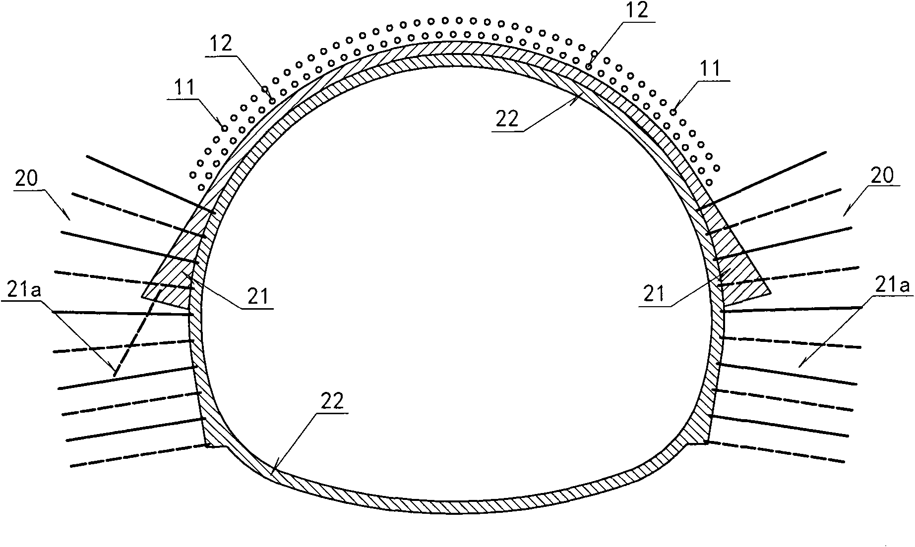 Primary support construction for shallow-buried extra-large section tunnel crossing highway underneath in uneven strata