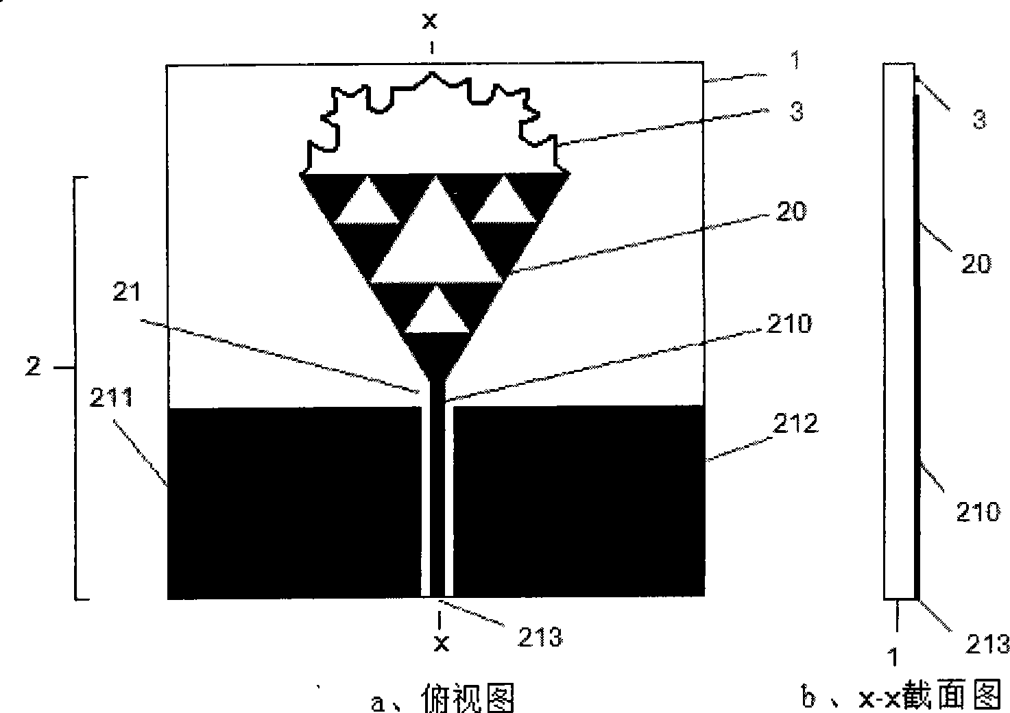 Composite fractal antenna comprising two fractals