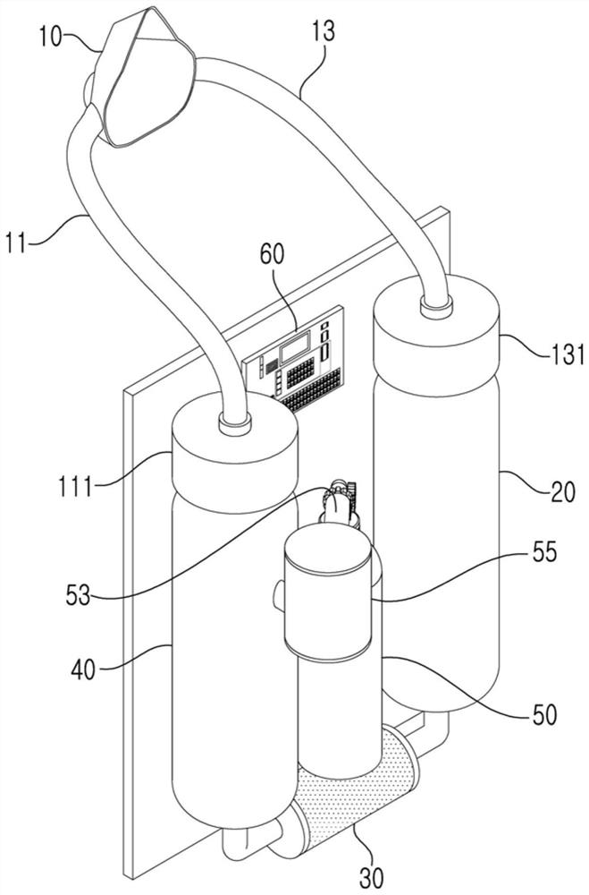 Rebreathing apparatus having inhaled oxygen mixing and exhaled carbon dioxide removal functions by electronic control