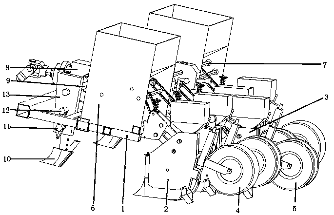 Strip-shaped composite seeder for corn and soybeans