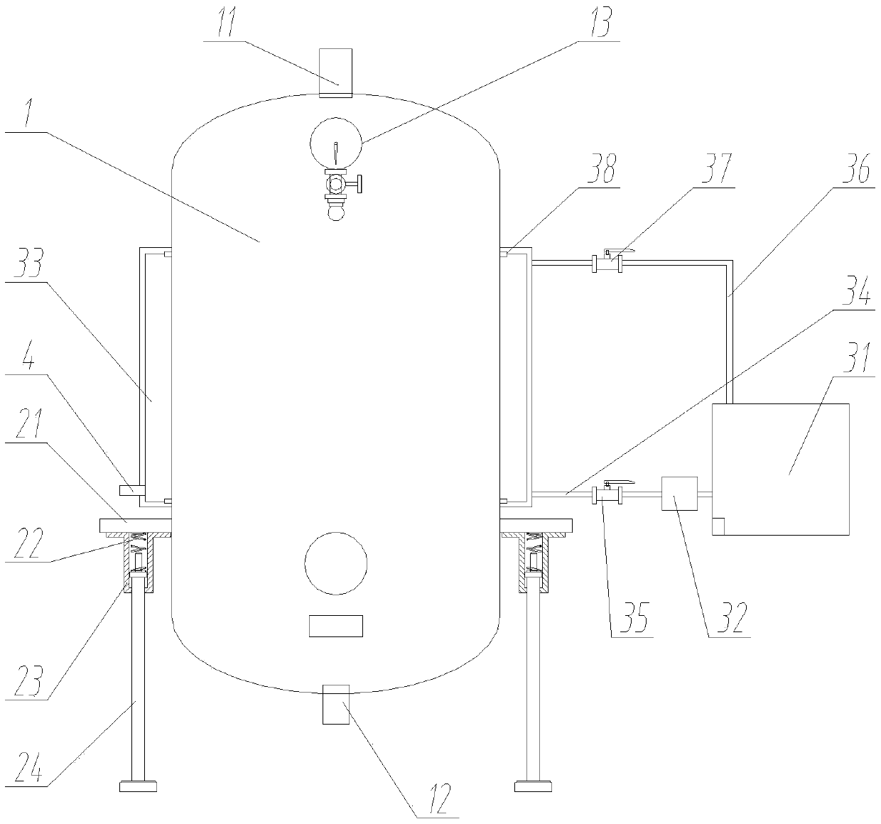 Gas storage tank with temperature regulation