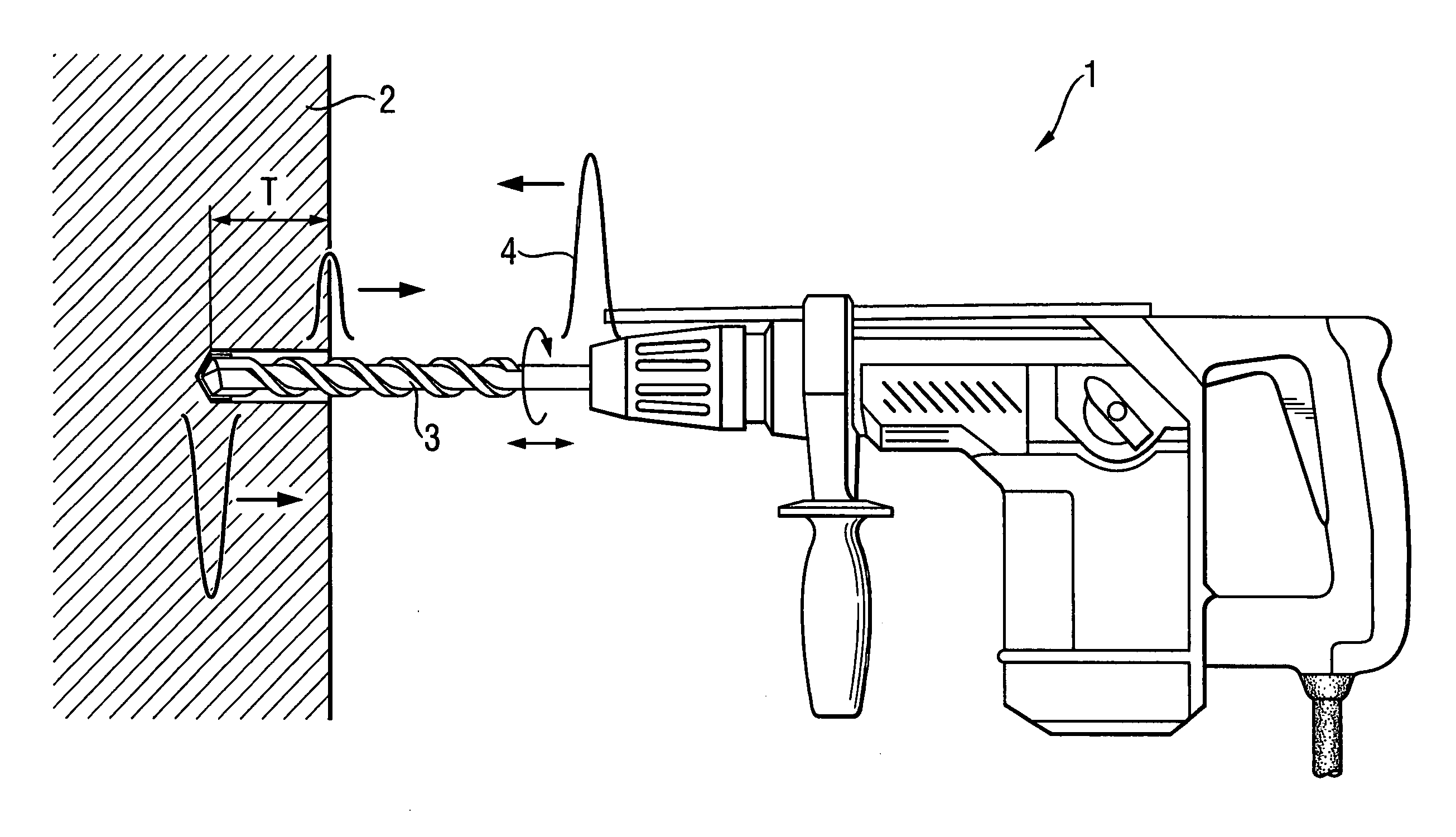 Power tool with measurement of a penetration depth of a working tool