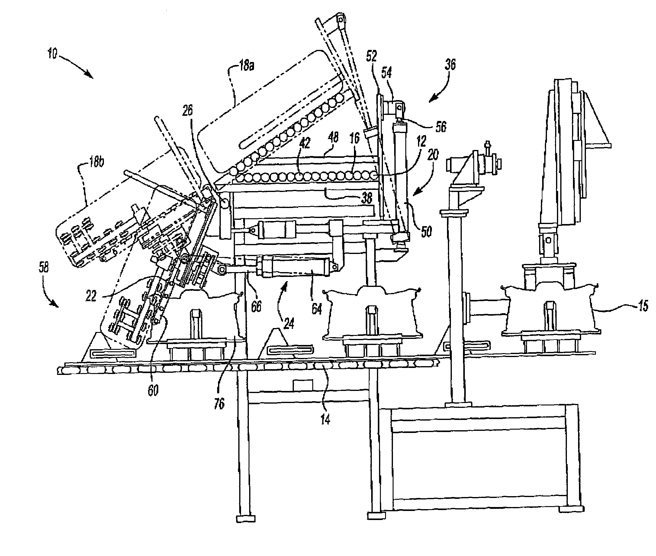 Vertical transfer device for tire assembly line