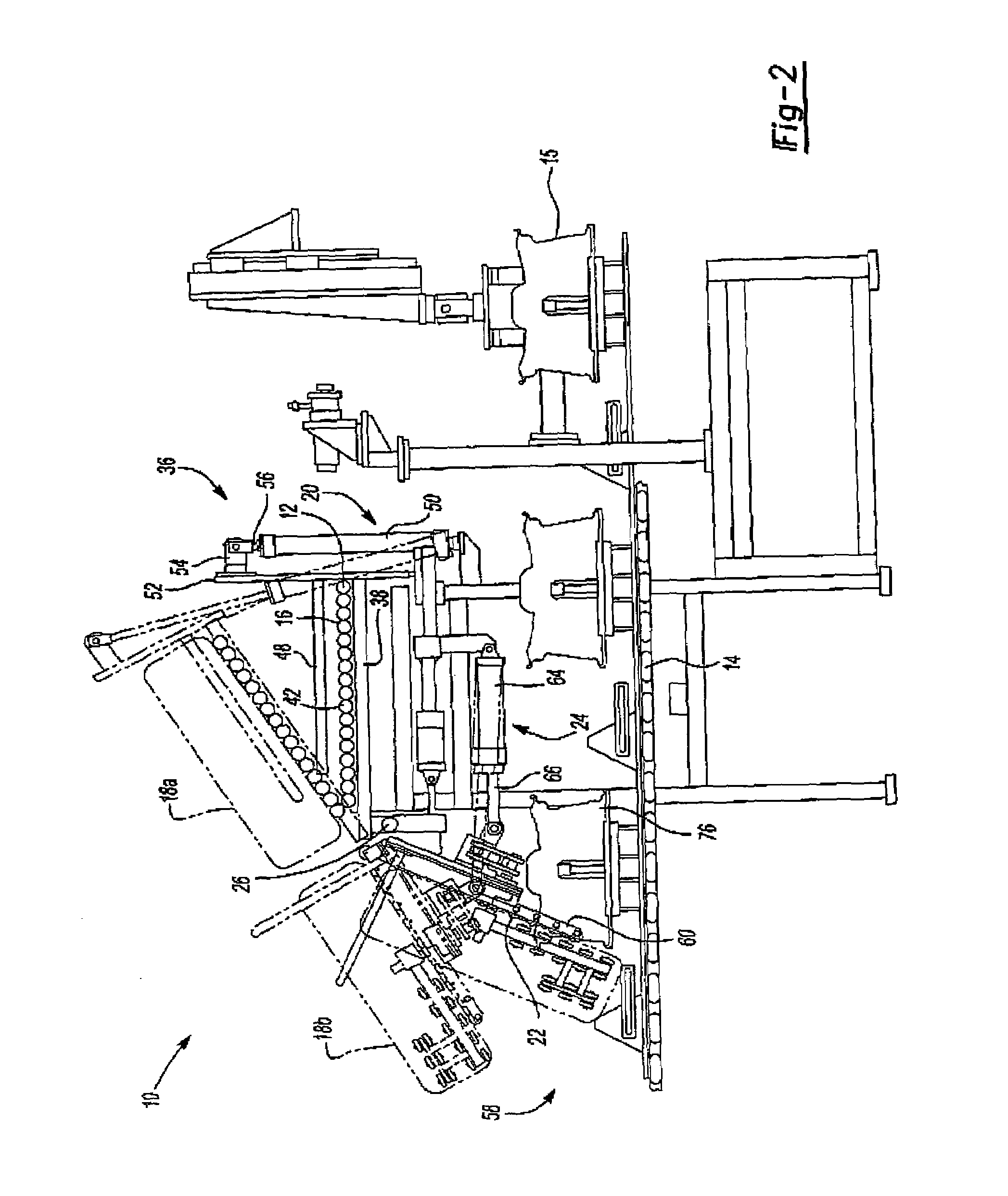 Vertical transfer device for tire assembly line