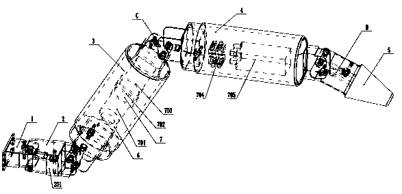 Three-joint bionic mechanical leg capable of being assembled conveniently with autonomous distribution power