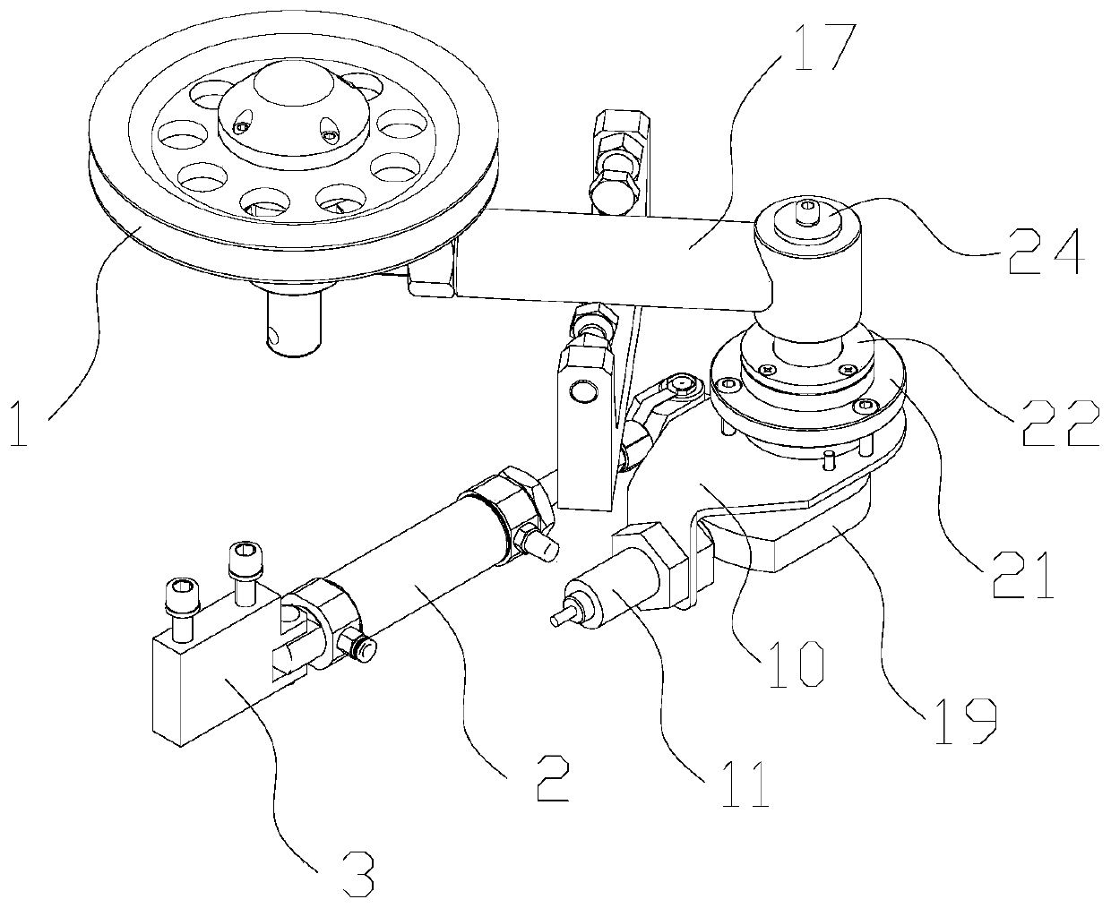 Guide wheel device with three adjustable degrees of freedom