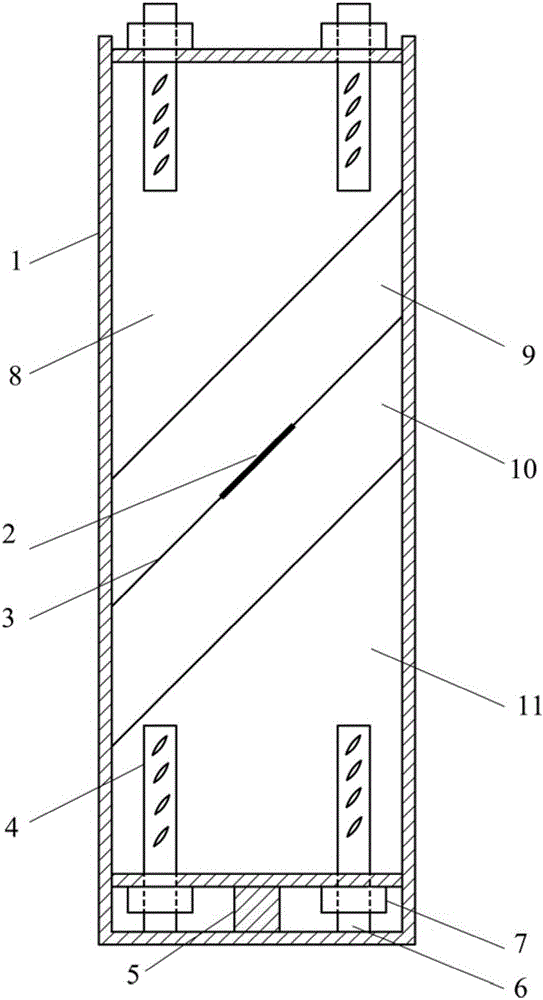 Pre-applied shearing strength test piece, preparation device and preparation method for test piece and splitting test method