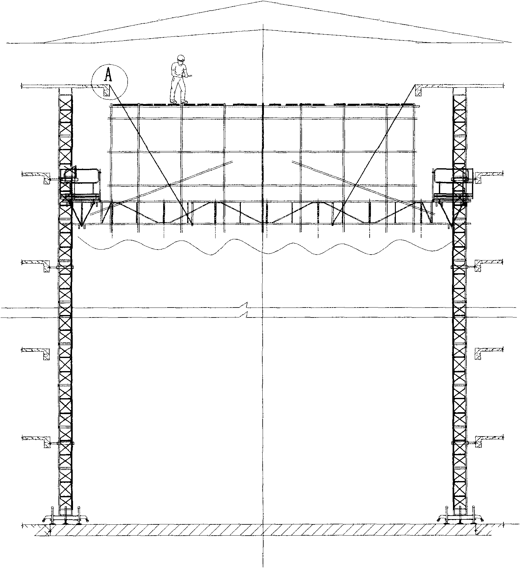 Lift system for constructing truss platform on top of tall and large space and construction method for lift system