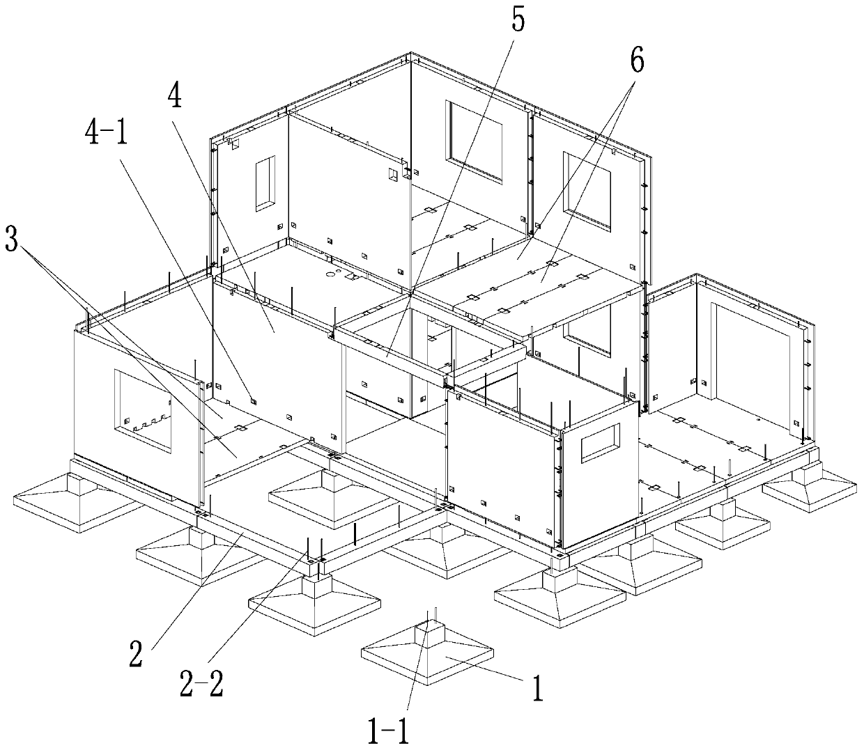 A low-rise fully assembled concrete shear wall structure system