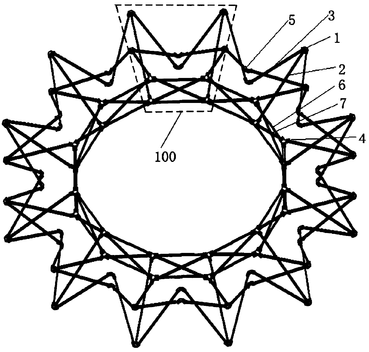 Peripheral truss deployable antenna mechanism based on V-shaped shear type unit bodies