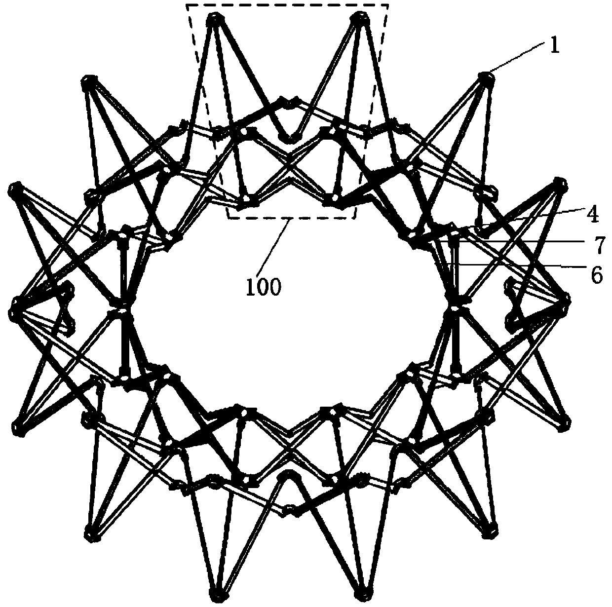 Peripheral truss deployable antenna mechanism based on V-shaped shear type unit bodies