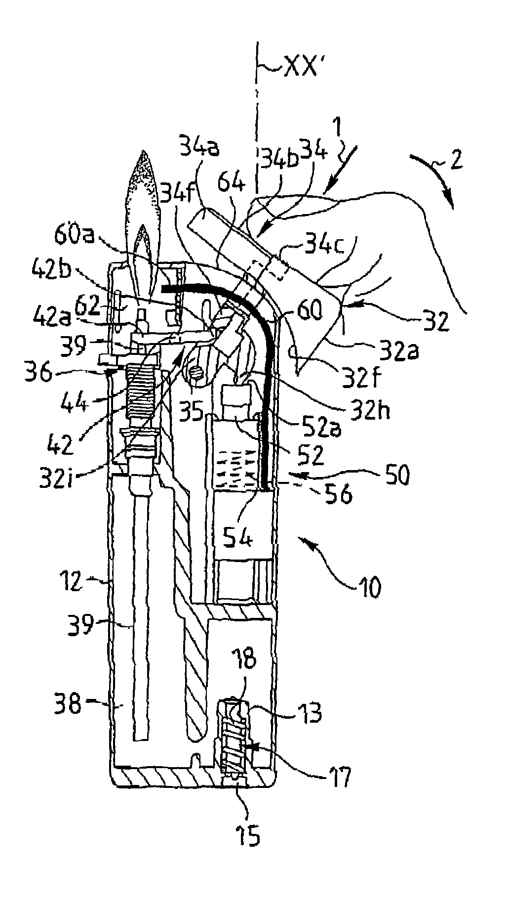 Piezoelectric lighter with increased security