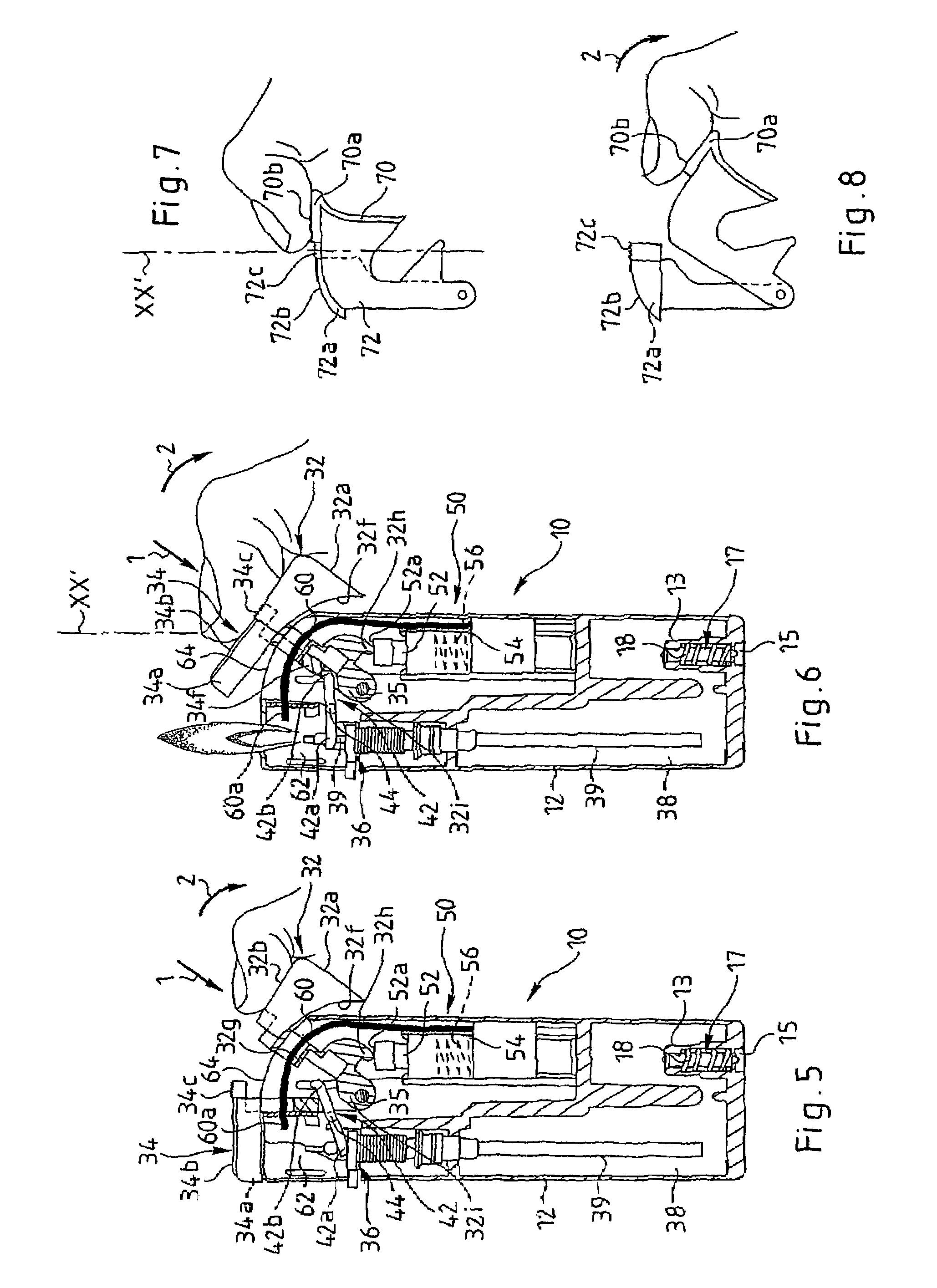 Piezoelectric lighter with increased security