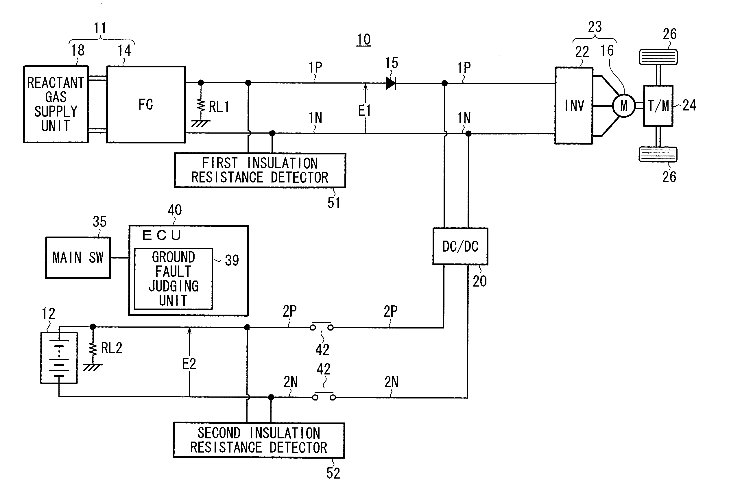 Electric vehicle with ground fault detecting system