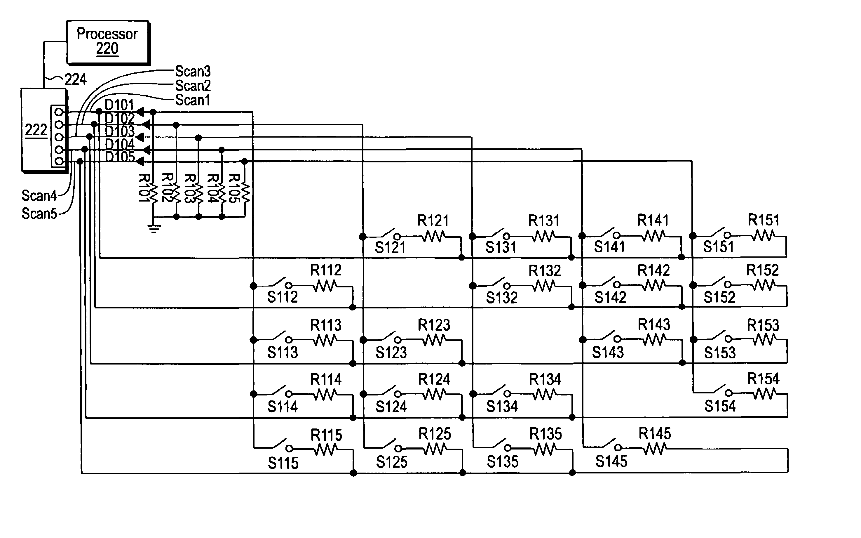 Circuit and method for a switch matrix and switch sensing