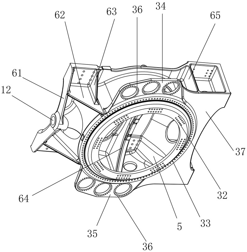 Cast main frame of a wind power generating set