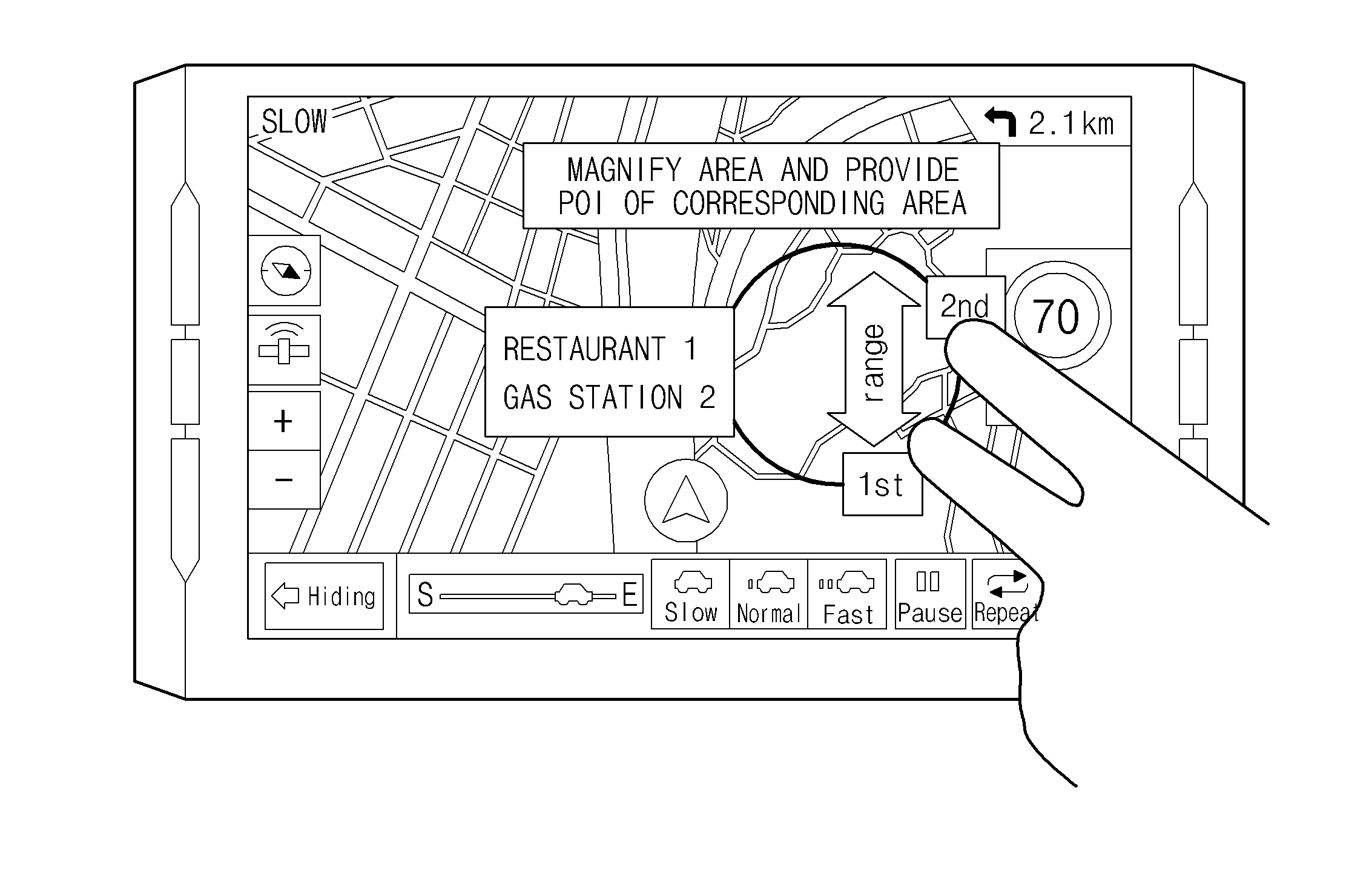 Method and apparatus for controlling detailed information display for selected area using dynamic touch interaction