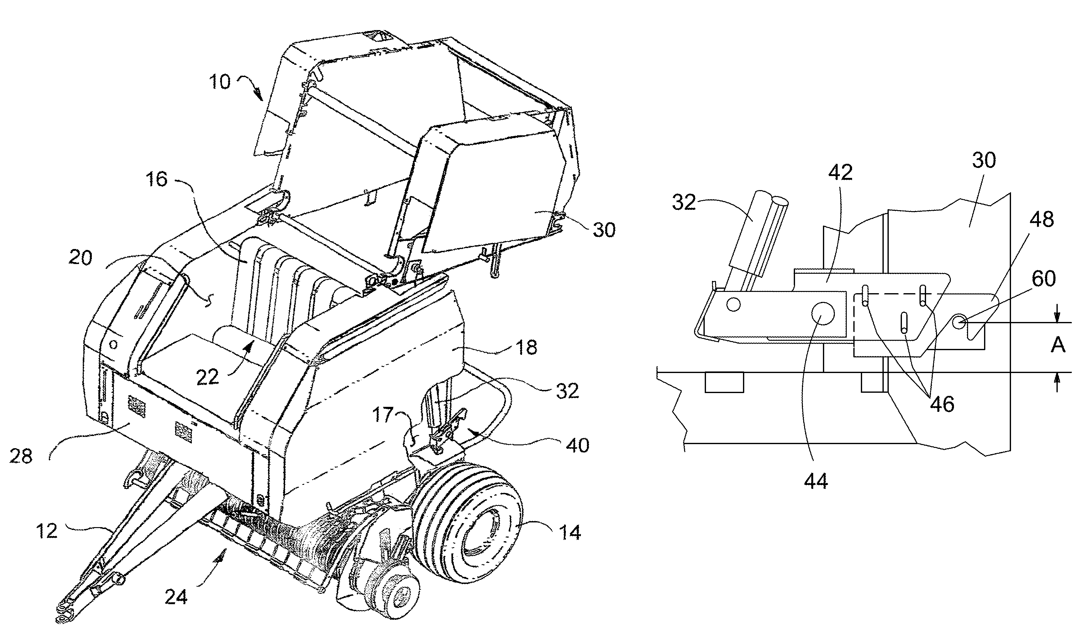 Adjustable tailgate latch for round baler