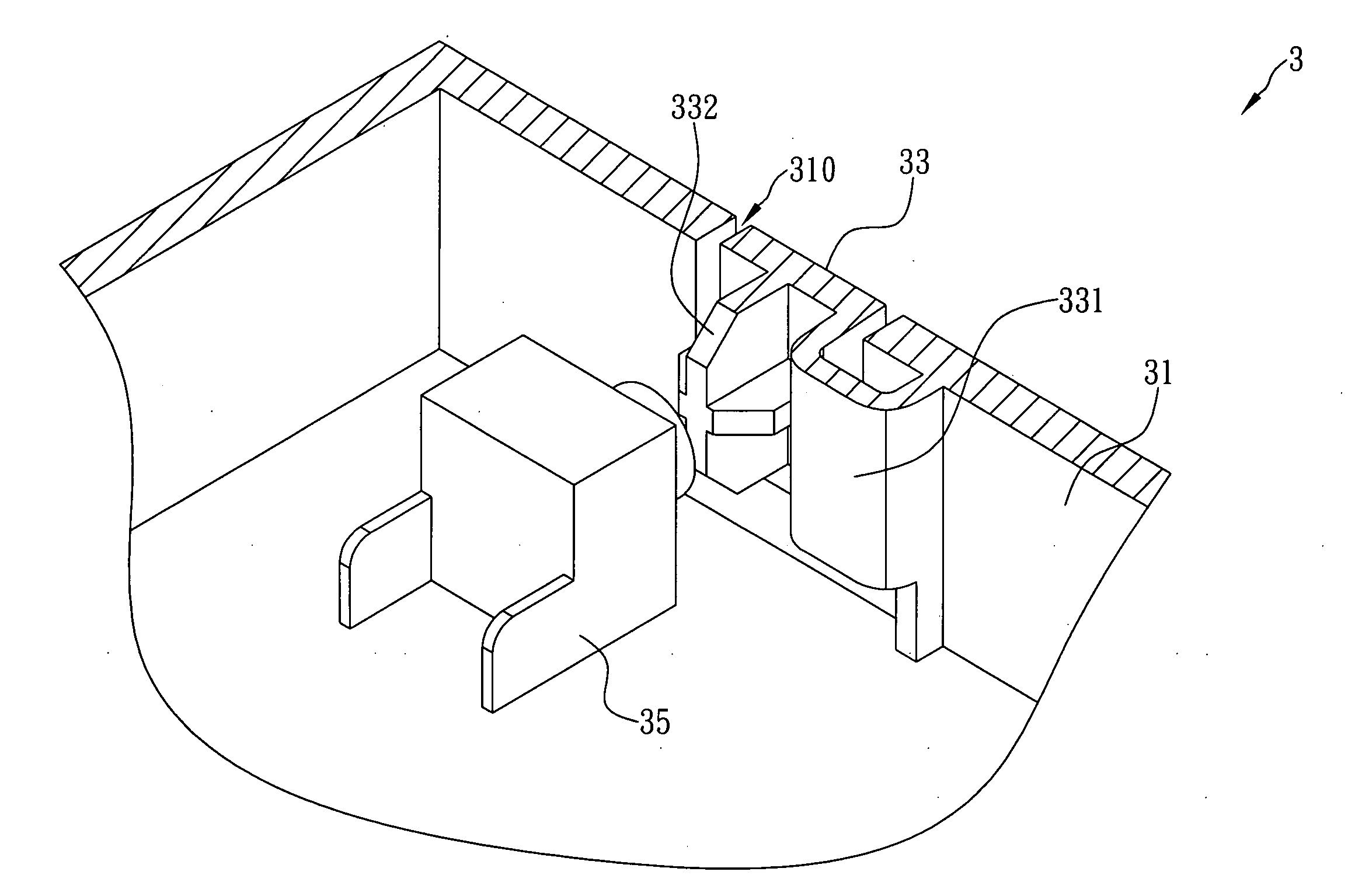 Push button structure with curved lever