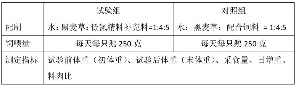 Low-nitrogen concentrate supplement for 5-8-week-old Wanxi white geese and application thereof