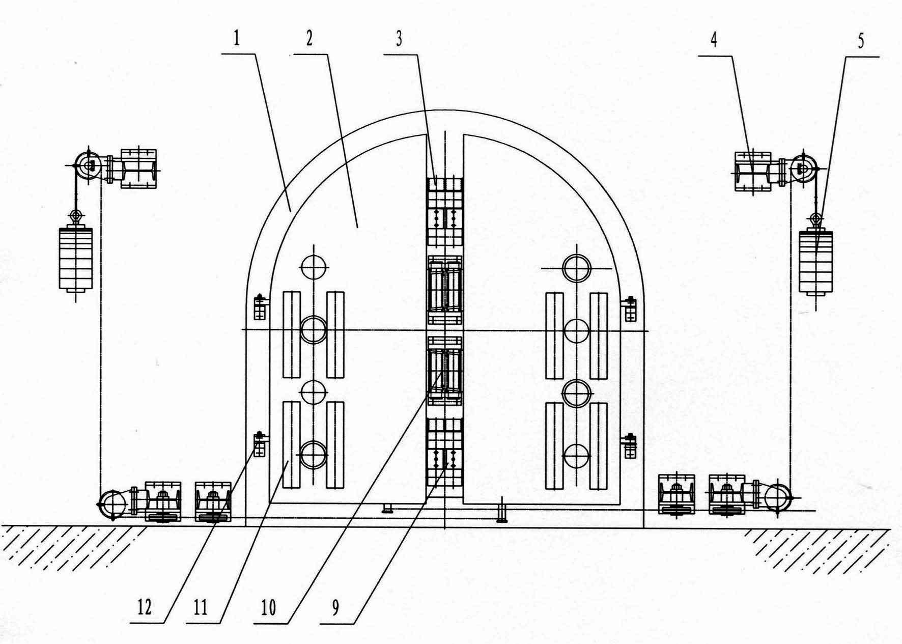 Double-buffering forced reset explosion doors of inclined well and horizontal well