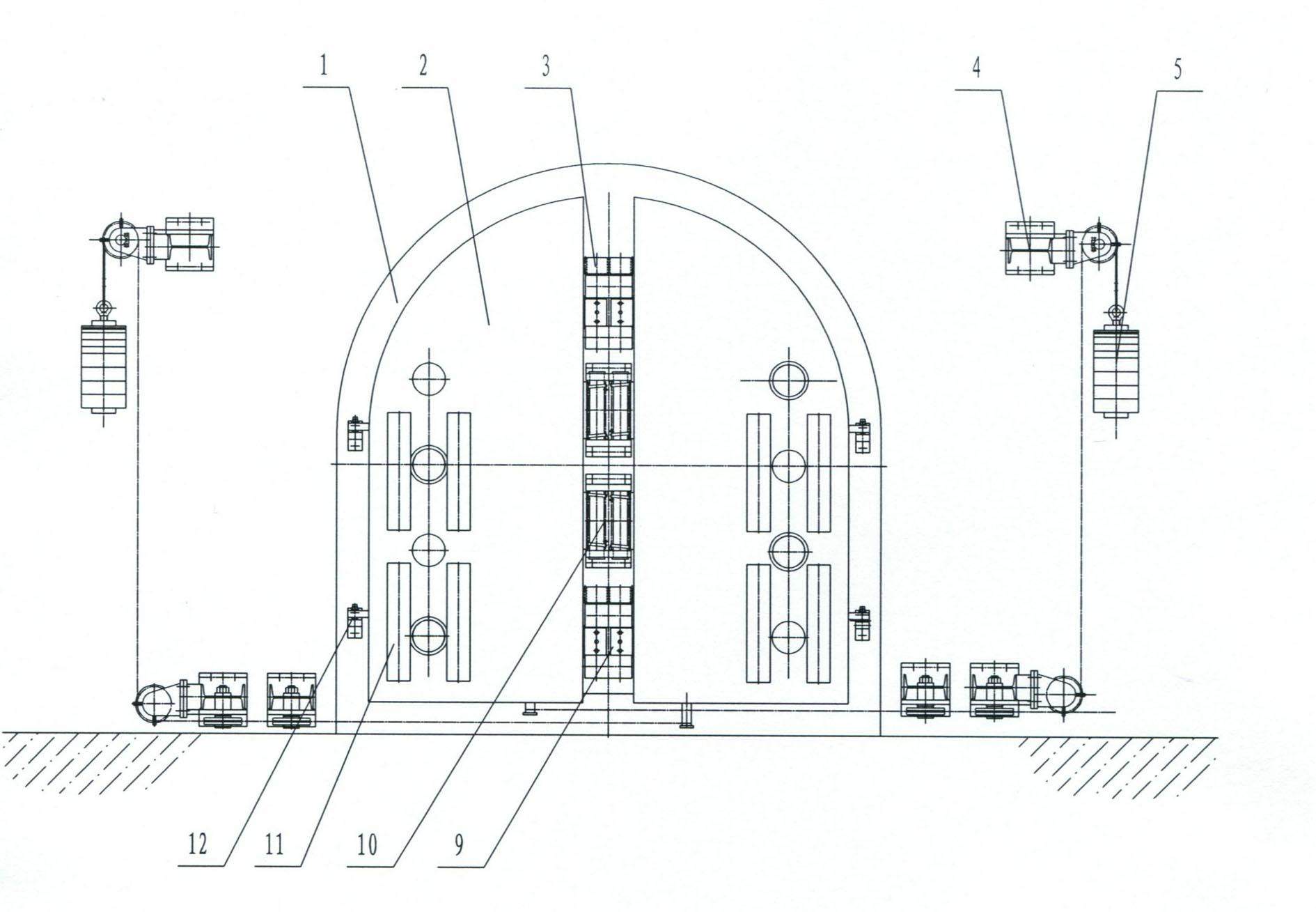 Double-buffering forced reset explosion doors of inclined well and horizontal well