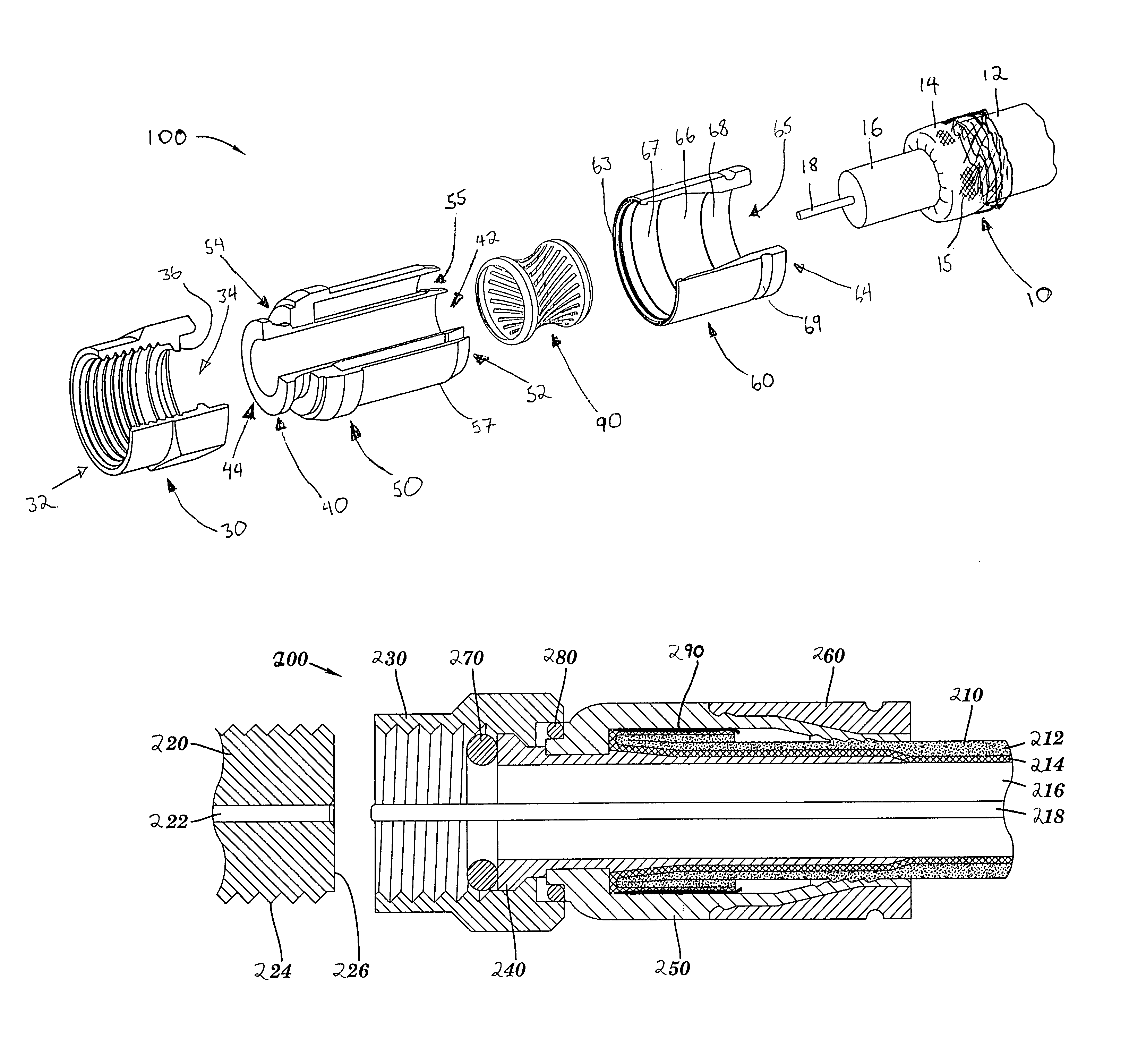 Coaxial cable connector having conductive engagement element and method of use thereof