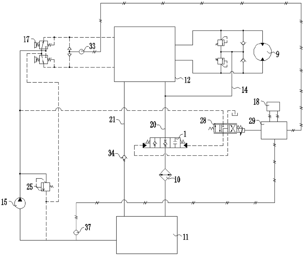 A construction machinery hydraulic oil return control circuit and its control method