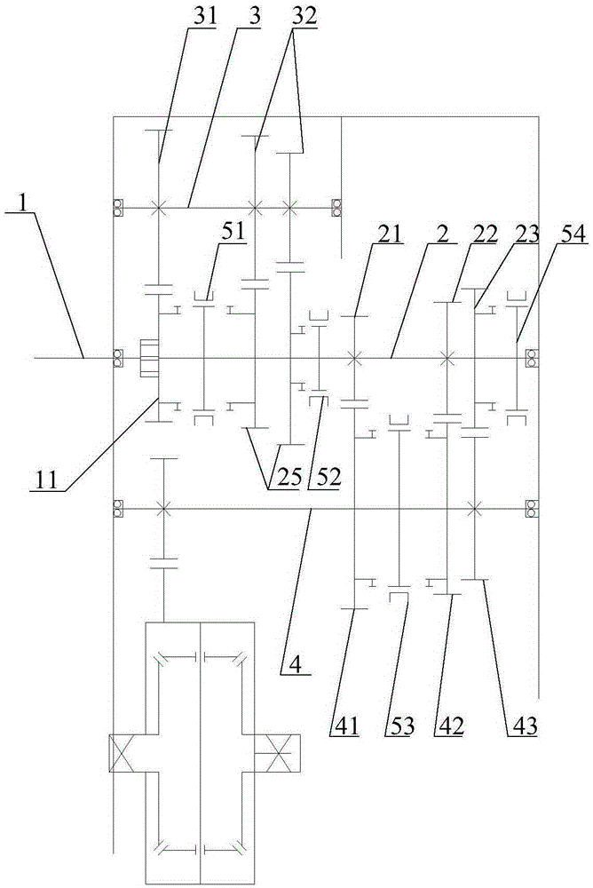 Automobile and mixed-connected double-intermediate-shaft transmission thereof