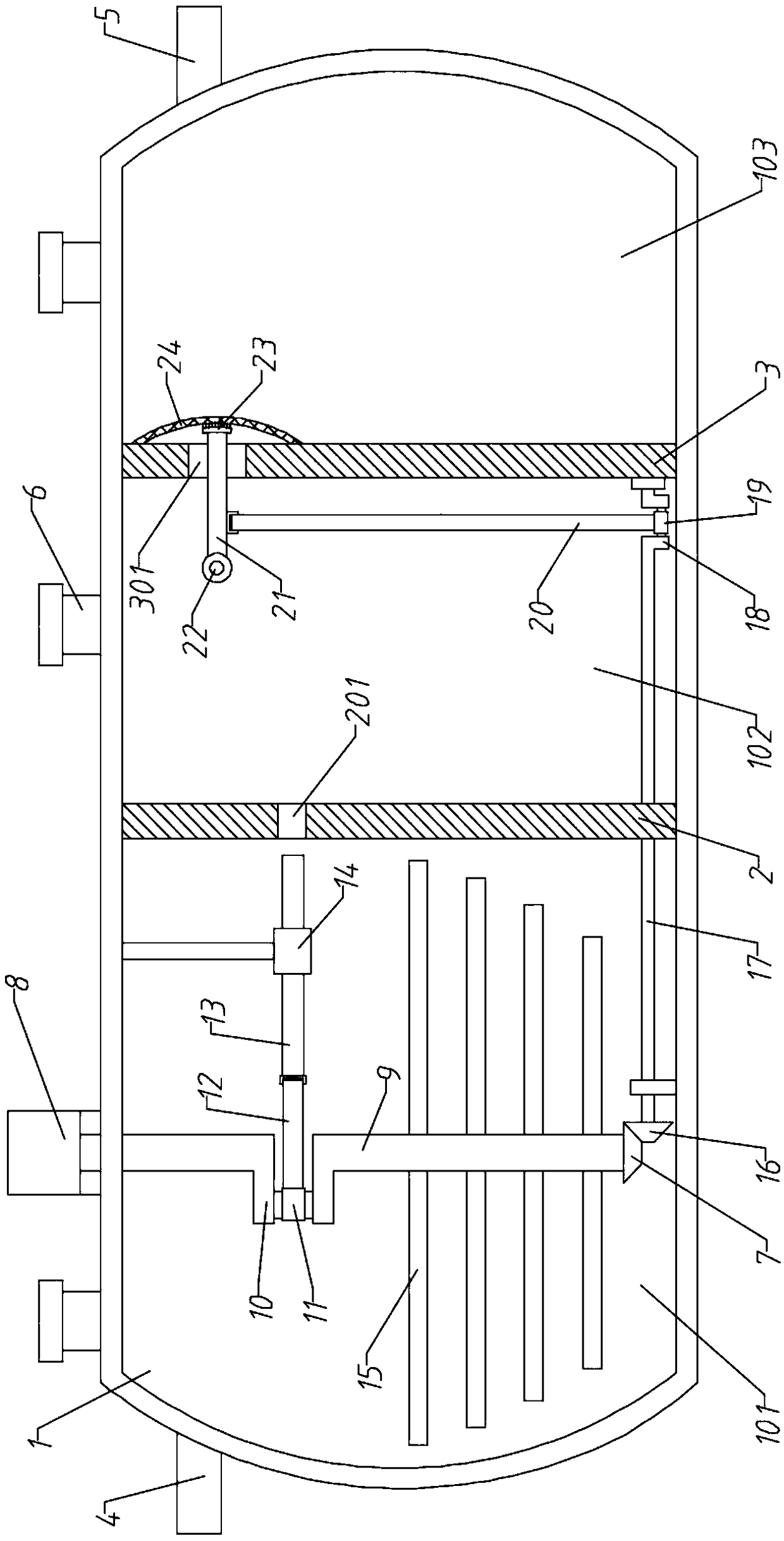 Efficient anti-blocking type three-stage septic-tank