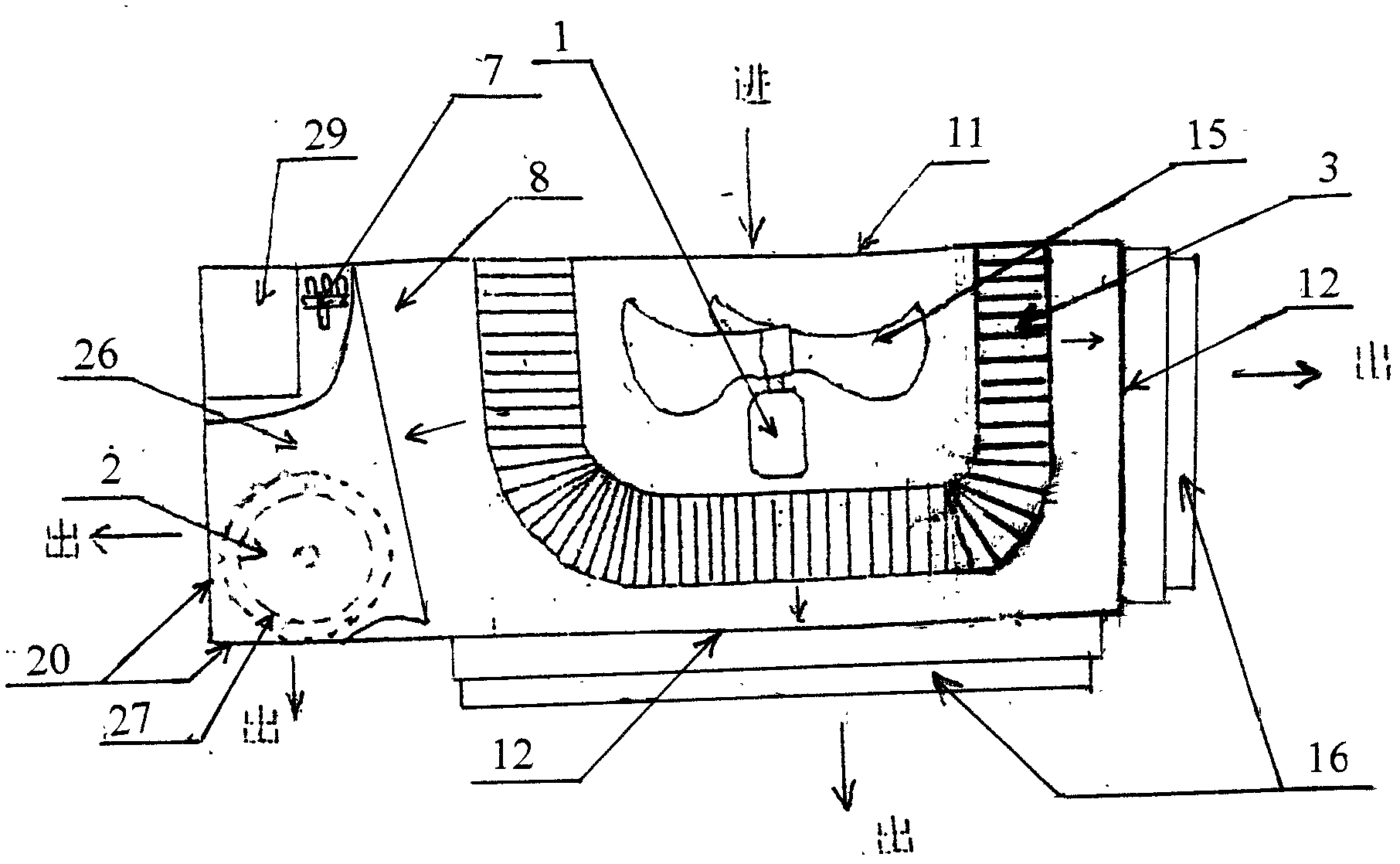 Splashing and air cooling combined condenser room with anti-frosting fan blades