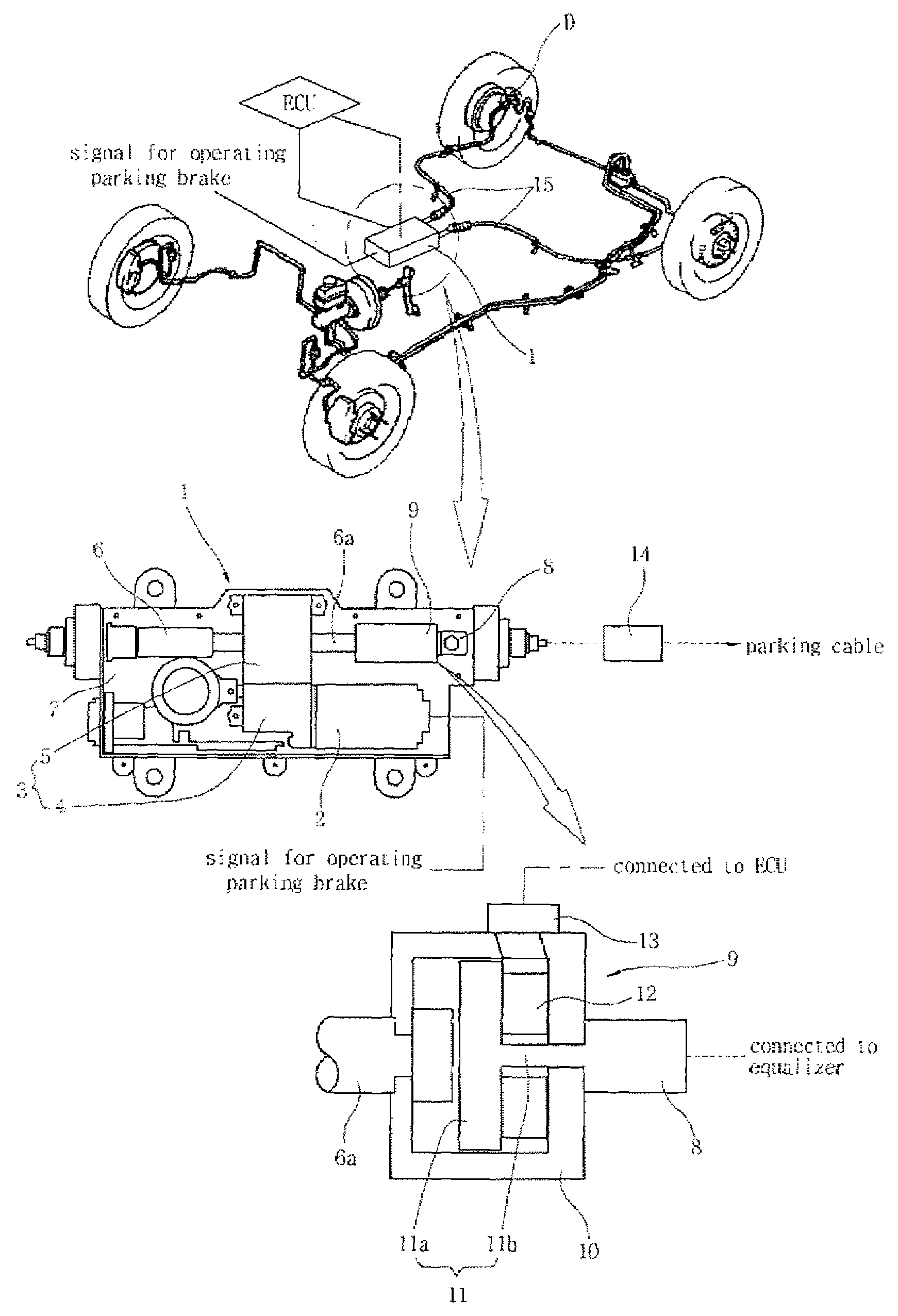 Electric parking brake for vehicles having operating load measuring device