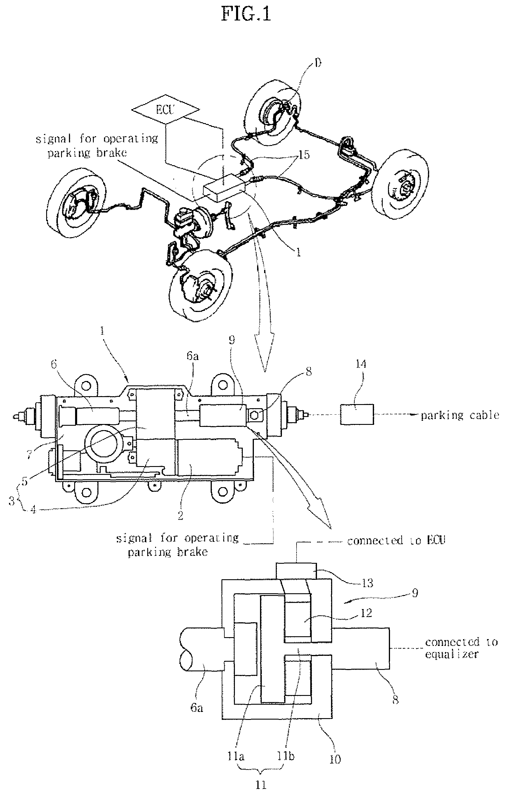 Electric parking brake for vehicles having operating load measuring device