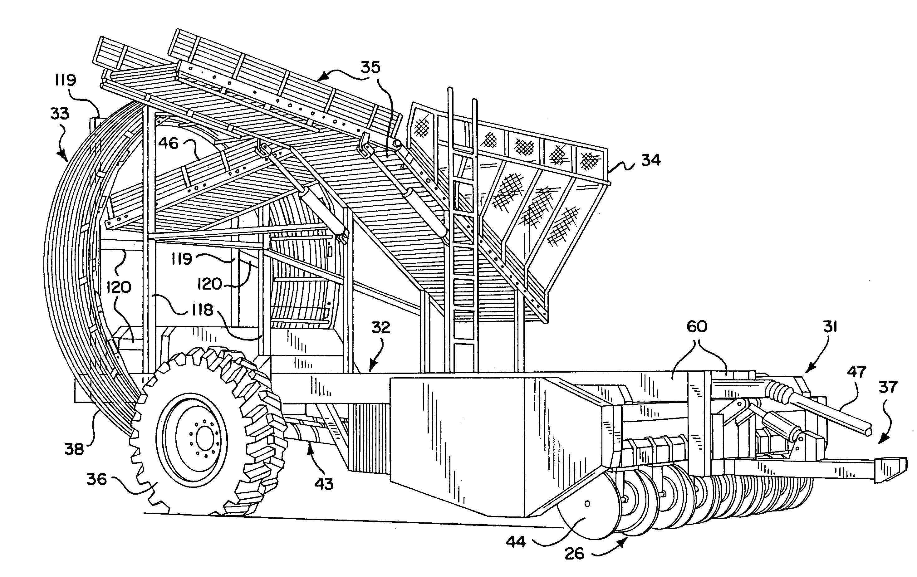 Continuous longitudinal flow root crop harvesting