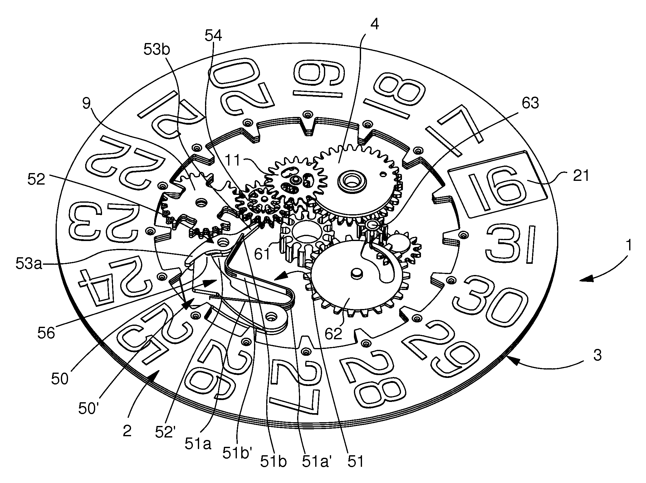 Device that assists in maintaining the position of a date indicator disc for a timepiece