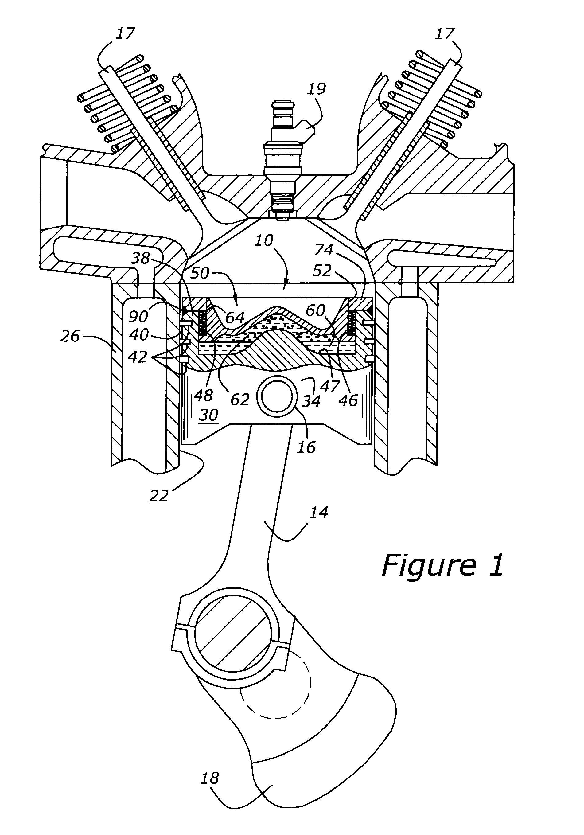 Pressure reactive piston for reciprocating internal combustion engine