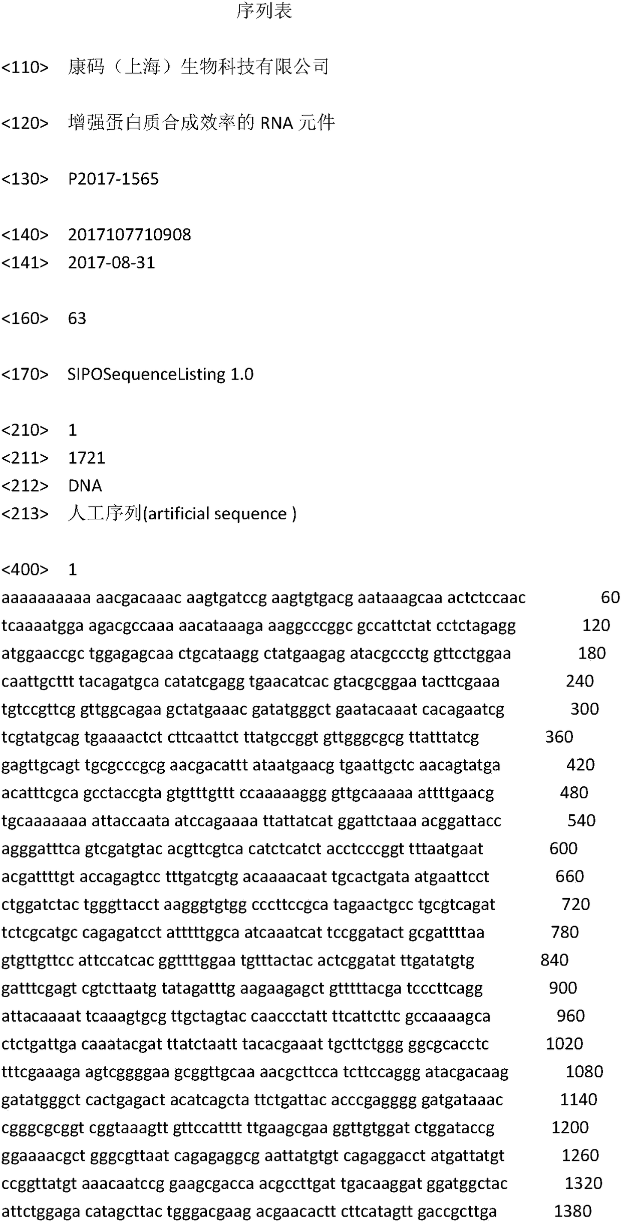 Protein synthesis efficiency enhancing RNA element