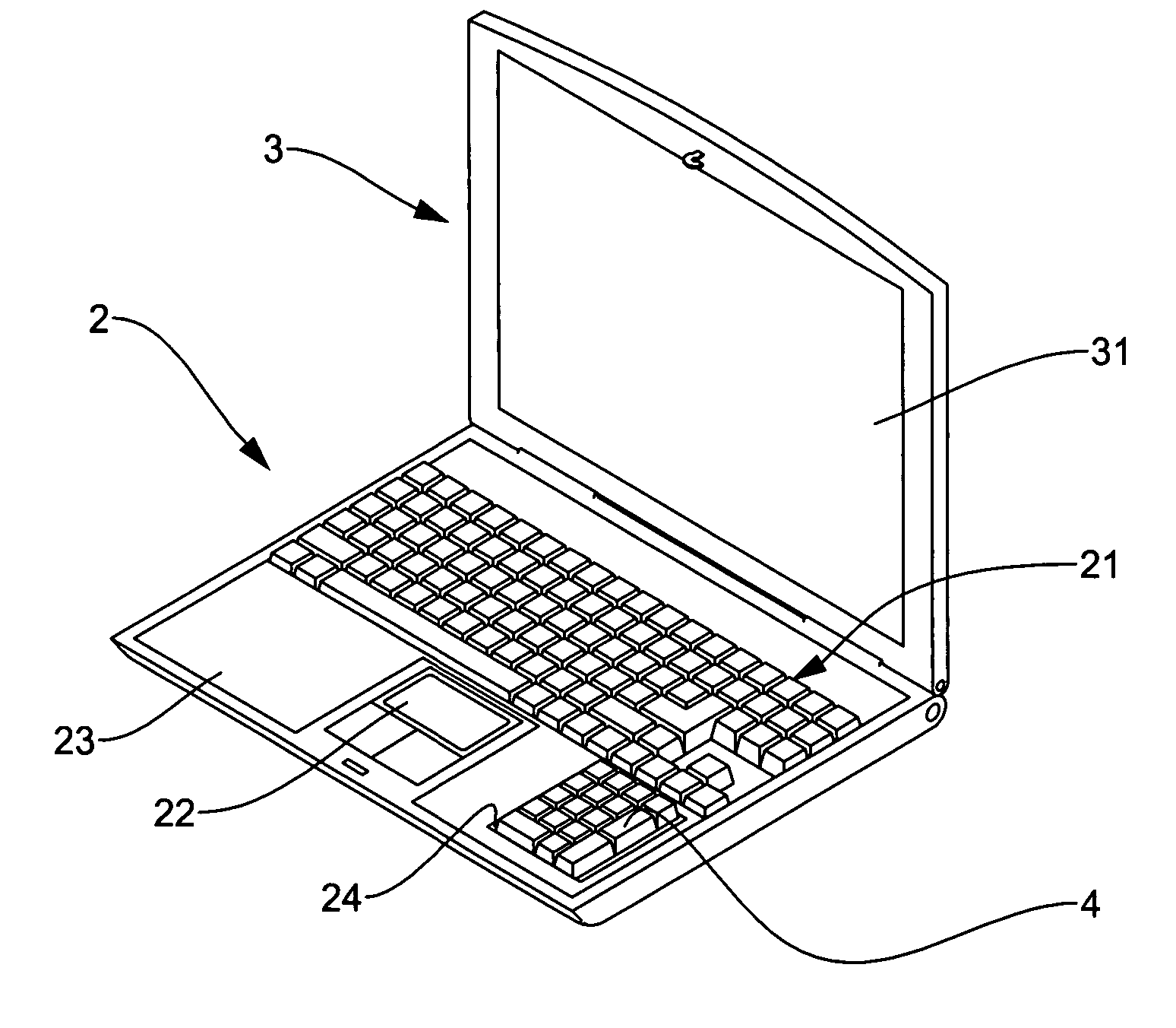 Notebook computer with an independent number and operation in putting device