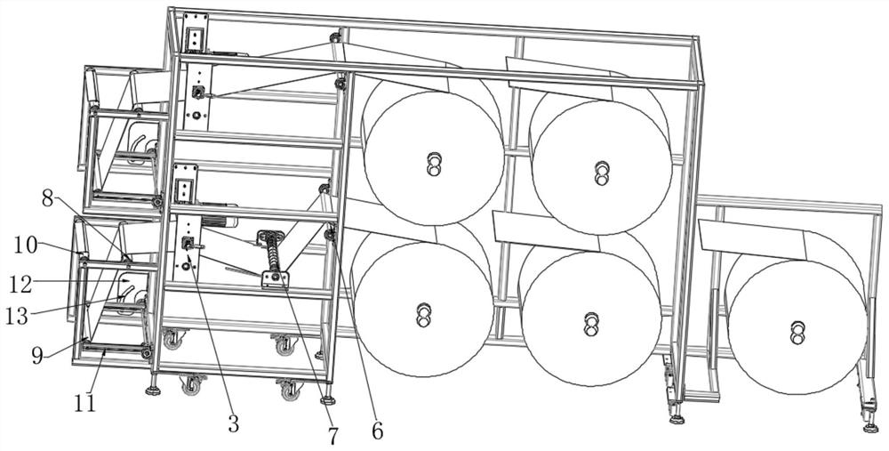 Feeding frame for abdominal pad processing