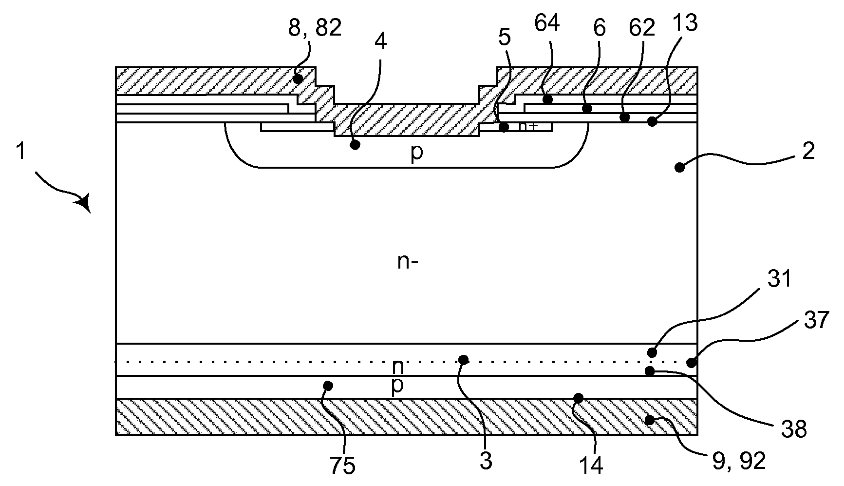 Bipolar punch-through semiconductor device and method for manufacturing such a semiconductor device